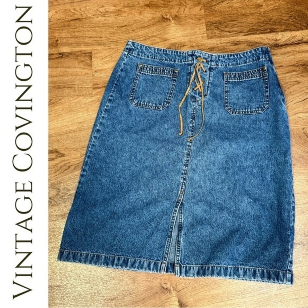 Covington Blue Denim Skirt with Lace-Up Waist